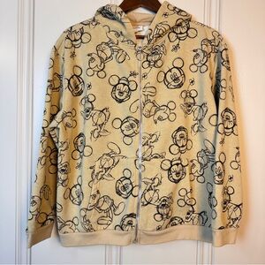 Disney Mickey Minnie Mouse sketch style full zip tan hoodie SZ Large Sweatshirt‎